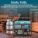 Könner & Söhnen KS 7000E G - Hybrid Benzin-LPG 4-Takt Stromerzeuger,Kupfer Generatoren 5500 Watt,1x16A,1x32A,E-Start, Automatischer Spannungsregler 230V Generator für Haus,Garage oder Werkstatt