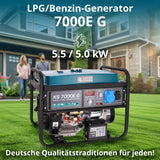 Könner & Söhnen KS 7000E G - Hybrid Benzin-LPG 4-Takt Stromerzeuger,Kupfer Generatoren 5500 Watt,1x16A,1x32A,E-Start, Automatischer Spannungsregler 230V Generator für Haus,Garage oder Werkstatt