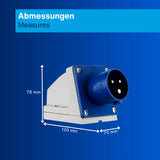REV Caravan, CEE-Stecker Wand 230V, 3-polig, 1Ph + N+ PE, IP44, blau