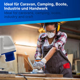 REV Caravan, CEE-Stecker Wand 230V, 3-polig, 1Ph + N+ PE, IP44, blau