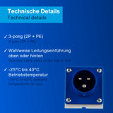 REV Caravan, CEE-Stecker Wand 230V, 3-polig, 1Ph + N+ PE, IP44, blau